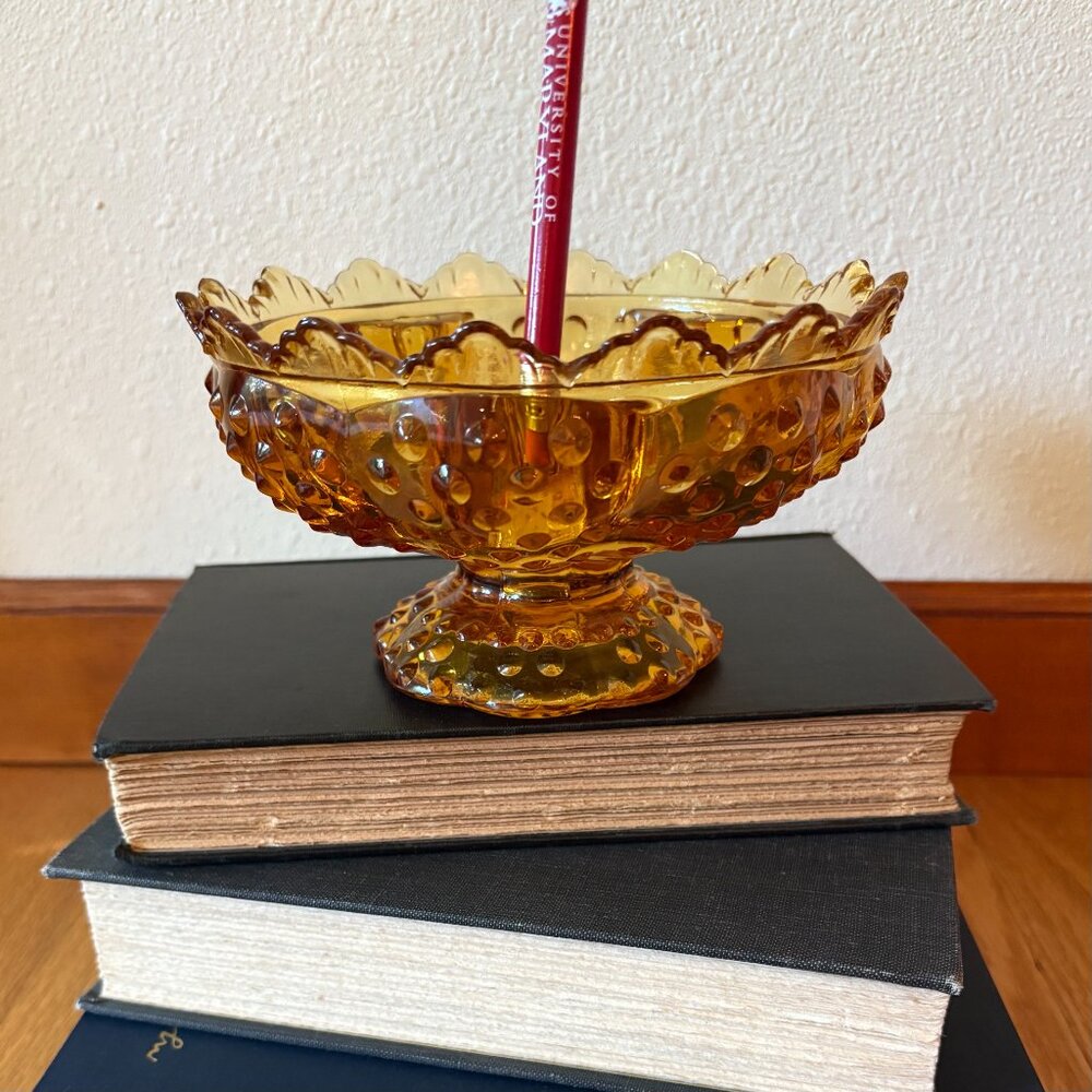 VTG Fenton Amber Glass Hobnail Candle Holder Bowl Centerpiece Bowl Decorative - Picture 10 of 10